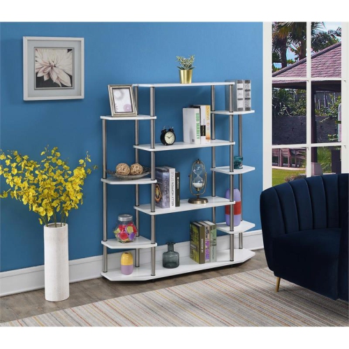 Convenience Concepts Designs2Go Wall Unit Bookcase in White Wood and Stainless