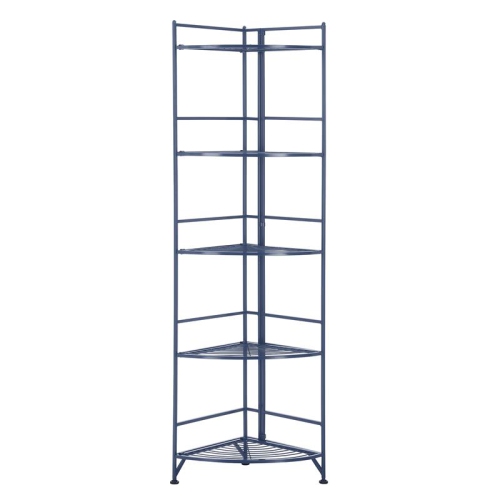 Pemberly Row Five-Tier Folding Corner Shelf in Blue Metal