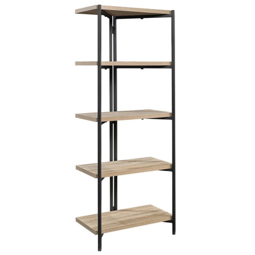 Pemberly Row Metal and Engineered Wood 4-Shelf Bookcase in Charter Oak