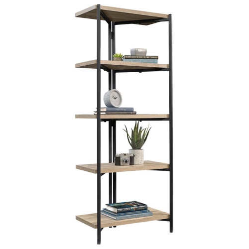 Pemberly Row Metal and Engineered Wood 4-Shelf Bookcase in Charter Oak