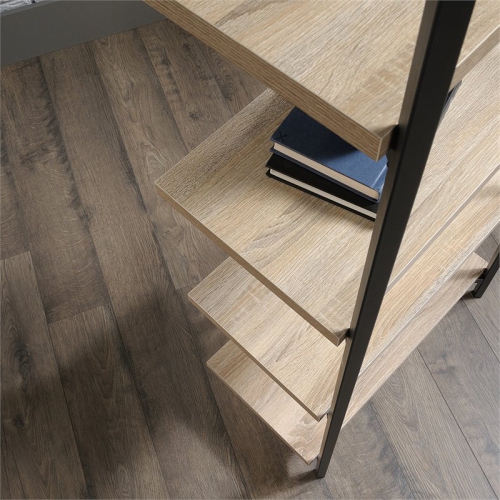 Pemberly Row Metal and Engineered Wood 4-Shelf Bookcase in Charter Oak