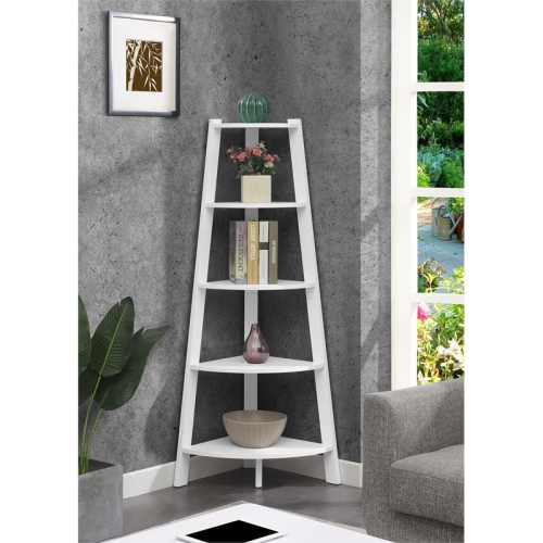 Convenience Concepts Newport 5-Tier Wide Corner Bookcase in White Wood