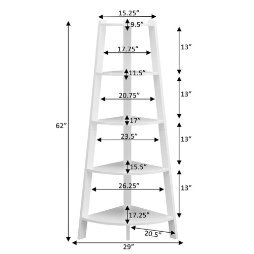 Convenience Concepts Newport 5-Tier Wide Corner Bookcase in White Wood
