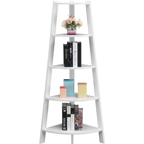 Convenience Concepts Newport 5-Tier Wide Corner Bookcase in White Wood
