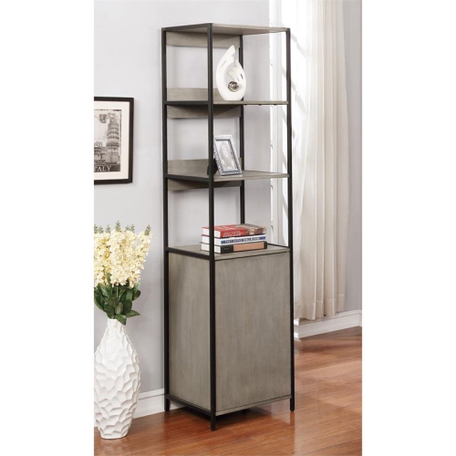 Furniture of America Groden Modern Metal and Wood 1-Cabinet Bookcase in Gray