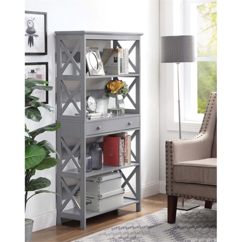 CONVENIENCE CONCEPTS  Oxford Five-Tier Bookcase With Drawer In Gray Wood Finish