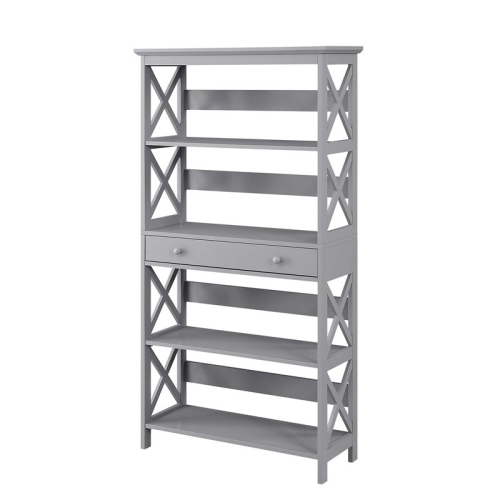 Convenience Concepts Oxford Five-Tier Bookcase with Drawer in Gray Wood Finish