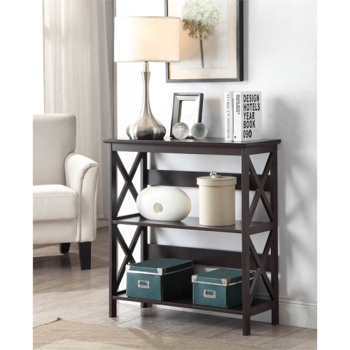 Pemberly Row Three-Tier Bookcase in Espresso Wood Finish