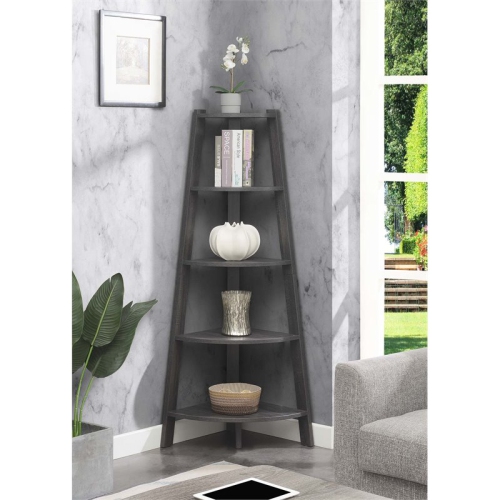 Convenience Concepts Newport 5-Tier Wide Corner Bookcase in Gray Wood