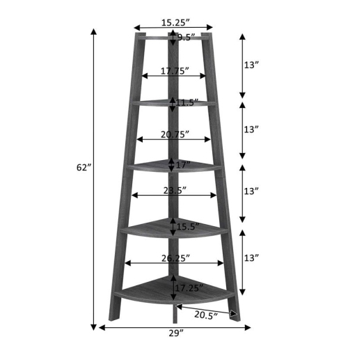 Convenience Concepts Newport 5-Tier Wide Corner Bookcase in Gray Wood