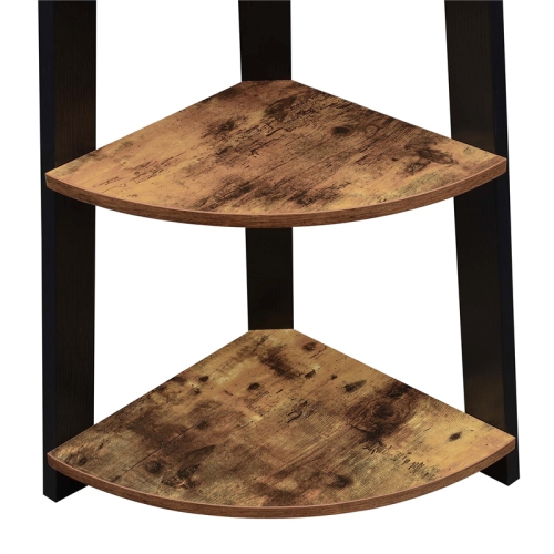 Newport Five-Tier Corner Bookshelf in Nutmeg Wood Finish with Black Wood Frame