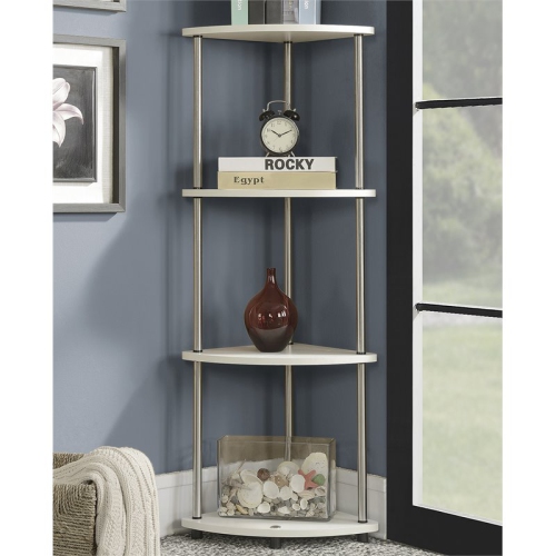 Convenience Concepts Designs2Go Four-Tier Corner Shelf in White Wood Finish