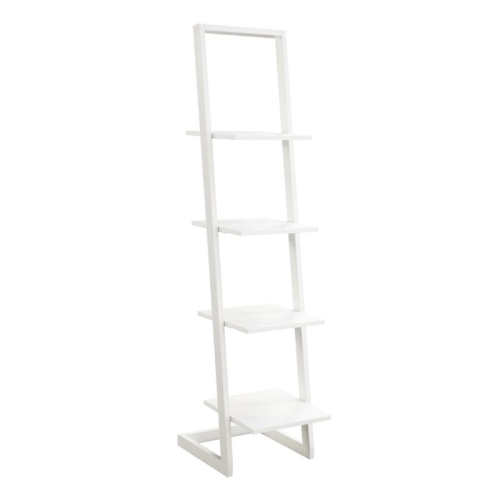 Pemberly Row Four Shelf Ladder Bookcase in White Wood Finish