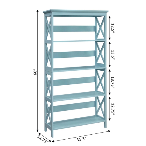 Convenience Concepts Oxford Five-Tier Bookcase in Seafoam Blue Wood Finish