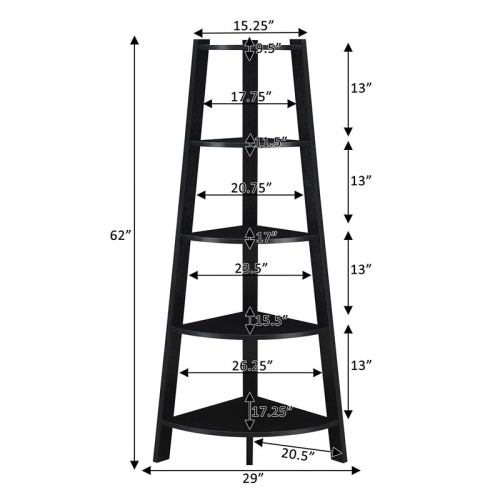 Convenience Concepts Newport 5-Tier Wide Corner Bookcase in Black Wood