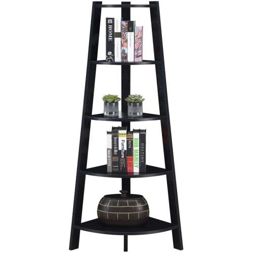 Convenience Concepts Newport 5-Tier Wide Corner Bookcase in Black Wood