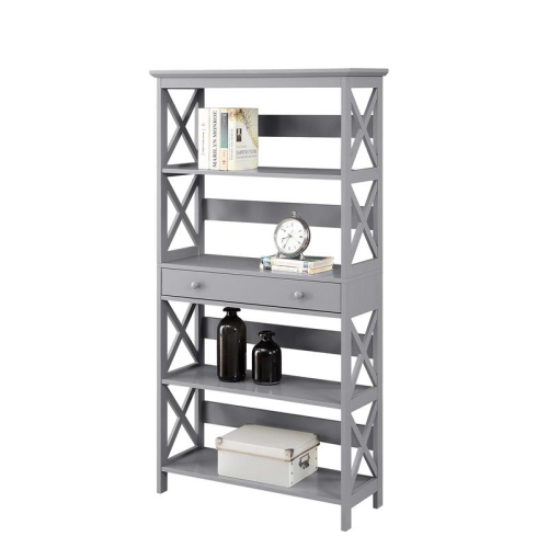 Pemberly Row Five-Tier Bookcase with Drawer in Gray Wood Finish
