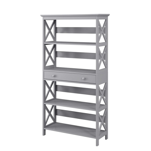 Pemberly Row Five-Tier Bookcase with Drawer in Gray Wood Finish