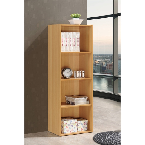 Pemberly Row Four Shelf Multi-Purpose Wooden Bookcase in Beige Finish
