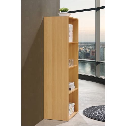 Pemberly Row Four Shelf Multi-Purpose Wooden Bookcase in Beige Finish