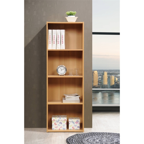 Pemberly Row Four Shelf Multi-Purpose Wooden Bookcase in Beige Finish