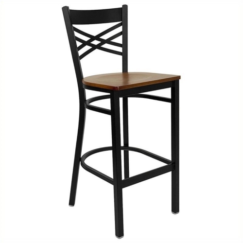 BOWERY HILL  29" Back Metal Bar Stool In Cherry In Black