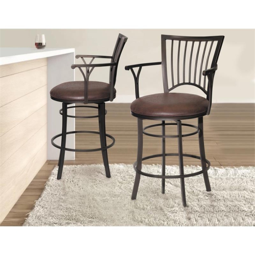 STEVE SILVER COMPANY  Bayview Metal Swivel Counter Stool With Coach Microsuede Seat In Brown