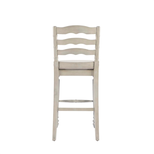 Pemberly Row 30" Retro Wood/Fabric Bar Stool in Antique White