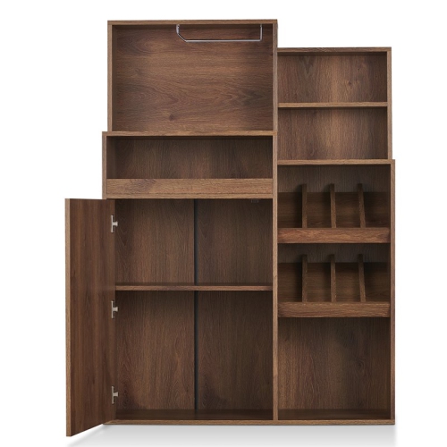 Bowery Hill Wood Multi-Storage Bar Cabinet in Distressed Walnut