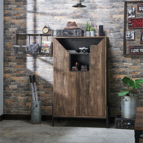 Furniture of America McCarron Rustic Wood 8-Shelf Shoe Cabinet in Reclaimed Oak