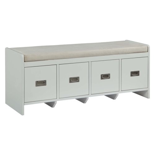 ACME Berci Wooden 4-Drawer Bench with Removable Cushion Seat in Beige and White