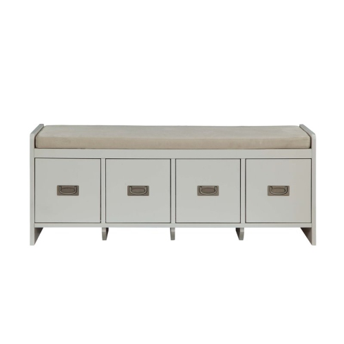 ACME Berci Wooden 4-Drawer Bench with Removable Cushion Seat in Beige and White