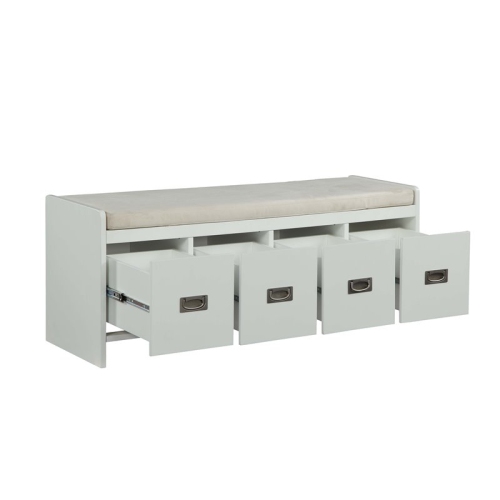 ACME Berci Wooden 4-Drawer Bench with Removable Cushion Seat in Beige and White