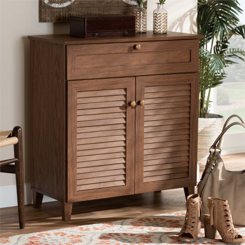 Bowery Hill Contemporary Wood 4-Shelf and Drawer Shoe Cabinet in Walnut Brown