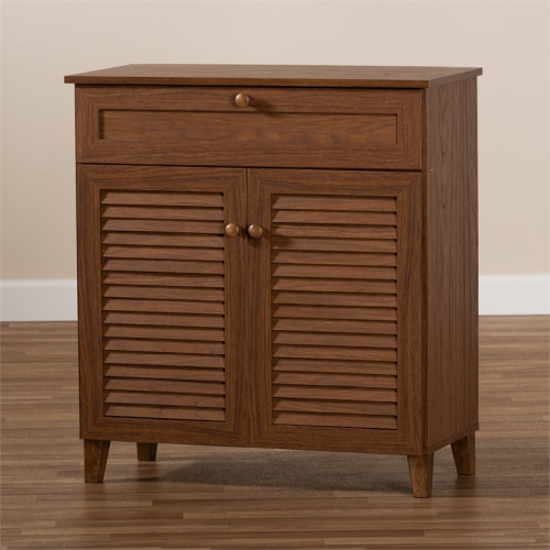 Bowery Hill Contemporary Wood 4-Shelf and Drawer Shoe Cabinet in Walnut Brown
