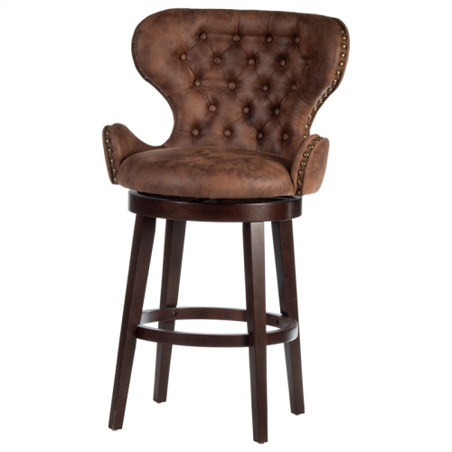 BOWERY HILL  26" Contemporary Wood/faux Leather Swivel Counter Stool In Chocolate