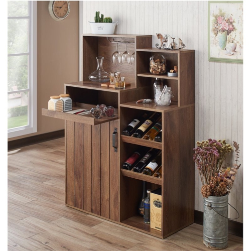 Furniture of America Dillan Wood Multi-Storage Bar Cabinet in Distressed Walnut