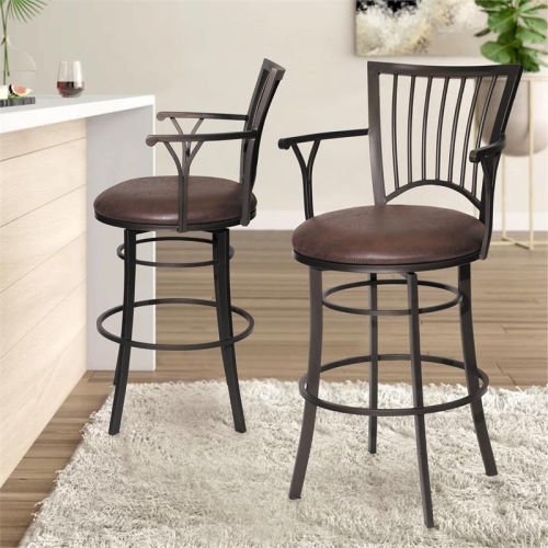 STEVE SILVER COMPANY  Bayview Metal Swivel Bar Stool With Coach Microsuede Seat In Brown