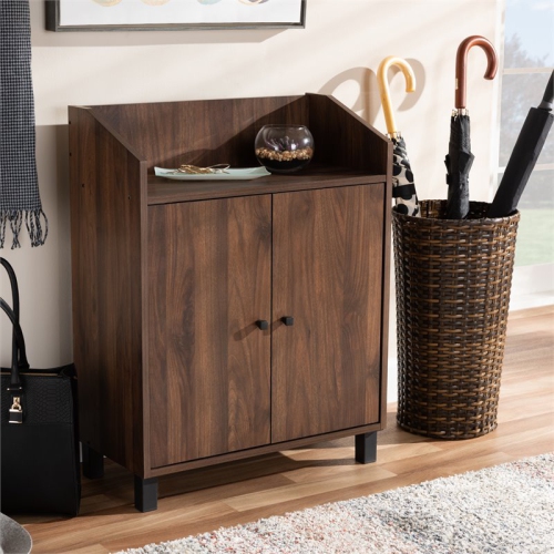 Baxton Studio Rossin Walnut Brown Finished 2-Door Wood Shoe Cabinet