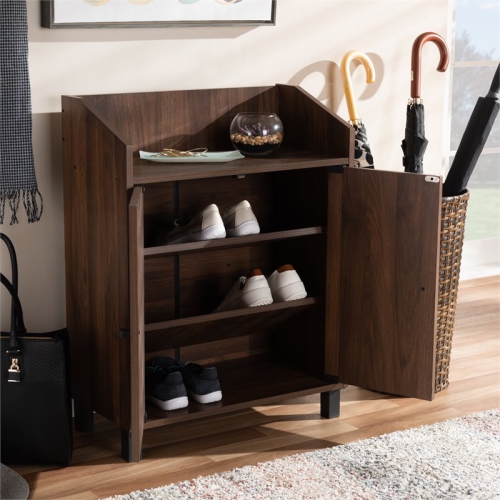 Baxton Studio Rossin Walnut Brown Finished 2-Door Wood Shoe Cabinet