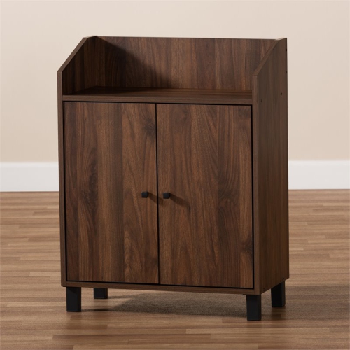 Baxton Studio Rossin Walnut Brown Finished 2-Door Wood Shoe Cabinet