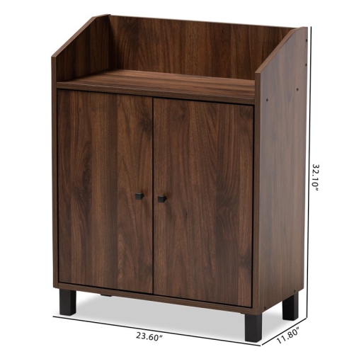 Baxton Studio Rossin Walnut Brown Finished 2-Door Wood Shoe Cabinet