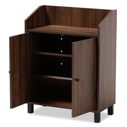 Baxton Studio Rossin Walnut Brown Finished 2-Door Wood Shoe Cabinet