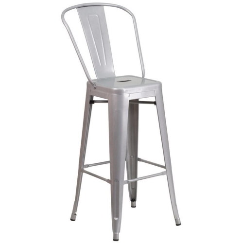 BOWERY HILL  30'' Industrial Steel Metal/plastic Bar Stool In Silver