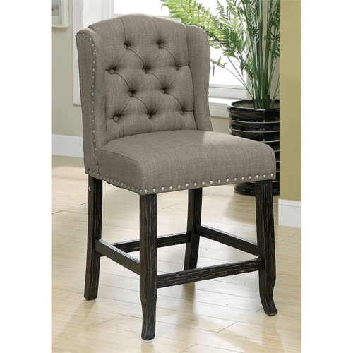 Furniture of America Sinuata Fabric Light Gray Wingback Counter Chair