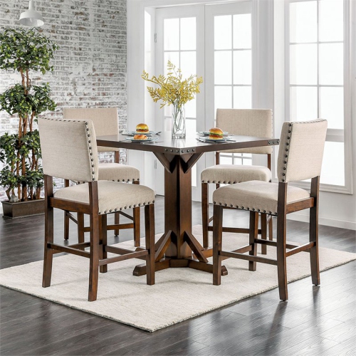 Furniture of America Elona Wood Nailhead Counter Stool in Cherry