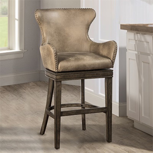 Bowery Hill 44.25"H Contemporary Faux Leather Swivel Bar Stool in Rustic Gray