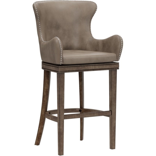 Bowery Hill 44.25"H Contemporary Faux Leather Swivel Bar Stool in Rustic Gray