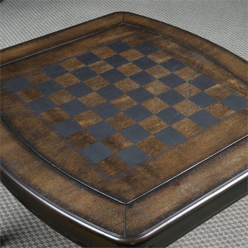 Bowery Hill Traditional Dark Walnut Wood Game End Table with Chessboard