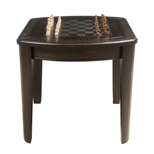 Diletta Dark Walnut Wood Game End Table with Chessboard
